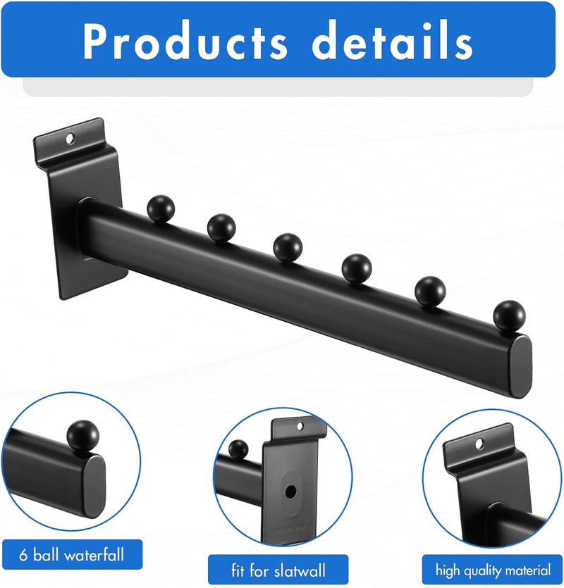 Yaocom 10 Pack 6 Ball Waterfall for Slatwall, 12 Inch Oval Tube Slat Wall Hanging Hooks Slatwall Hooks and Hangers Slat Wall Accessory for Clothing Retail Garage Shop Display (Black) - Image 4